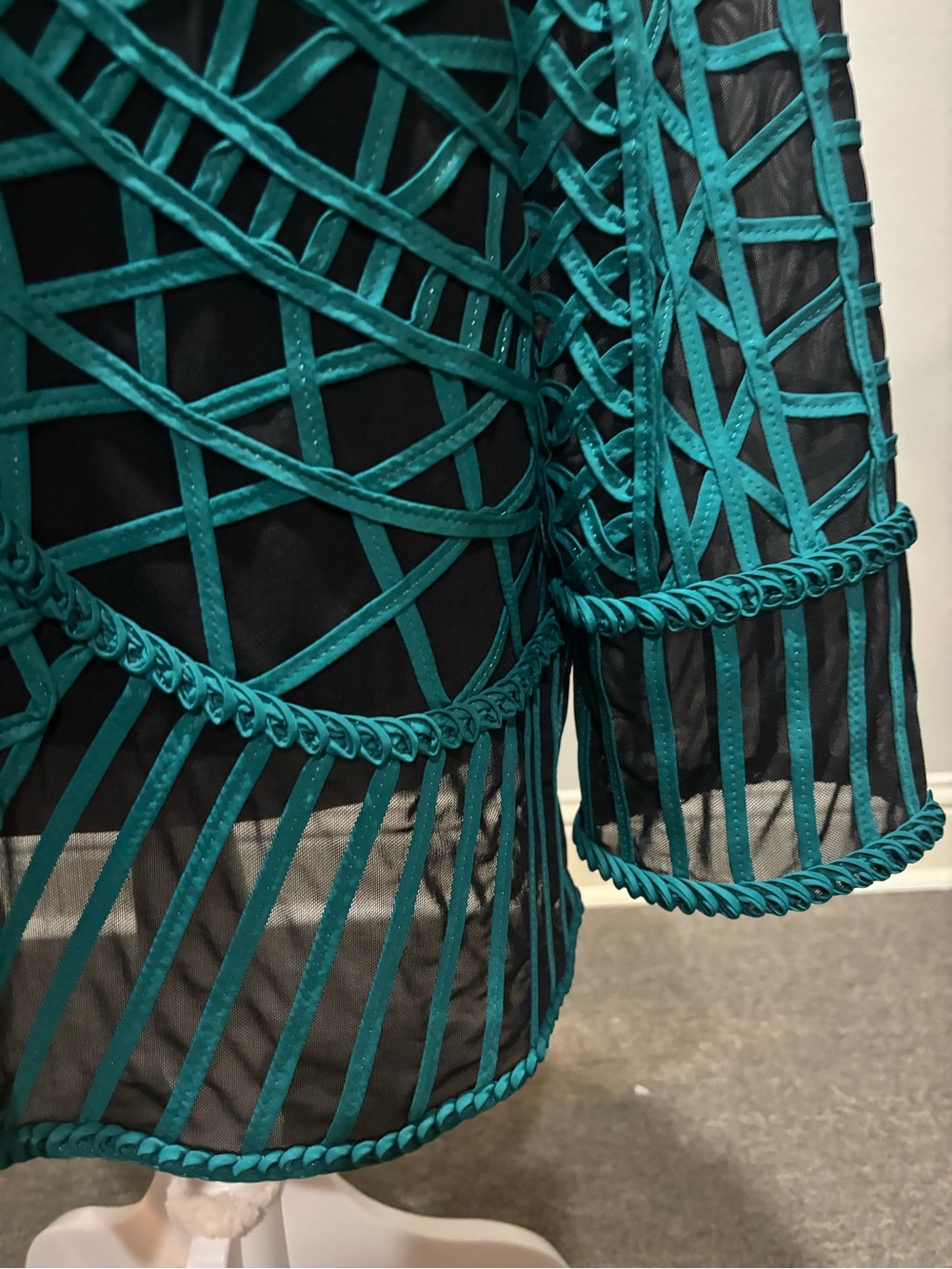 Chico's Travelers turquoise & black mesh jacket soutache ribbon embroidery 3 XL - Picture 3 of 9
